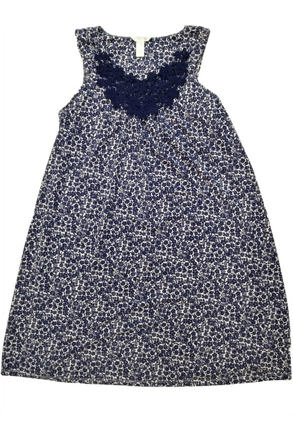 Womens Navy & White Floral Nightie Flower Night Gown Tank Top Sleep Shirt Small