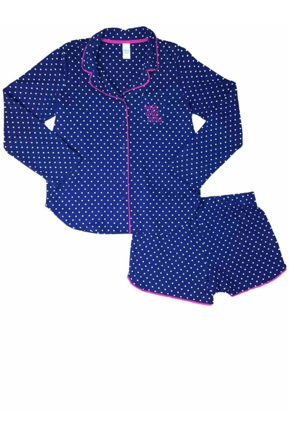 Womens Navy & White Polka Dot Pajamas Lightweight Dotted Short Sleep Set
