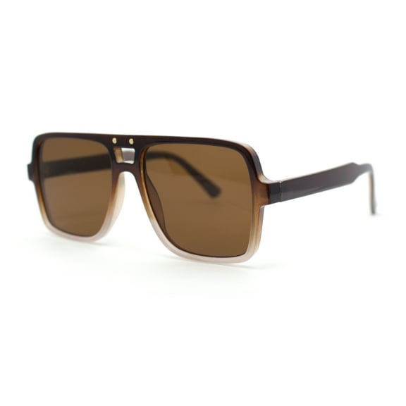 Womens Neat Flat Top Retro Lustrous Racer Plastic Sunglasses Brown White - Brown