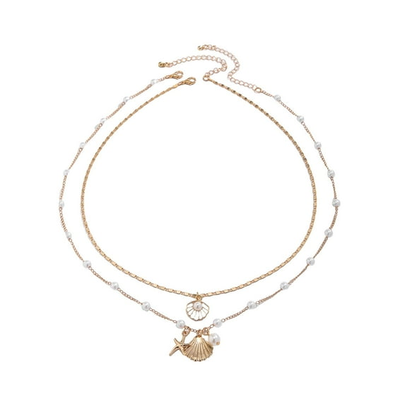 Womens Necklace Jewelry for Women 2 Necklaces Bright And Women's Beach Jewelry Adjustable Layer Pearl Necklace To All Clothing Summer Ocean Necklace