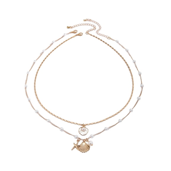 Womens Necklace Jewelry for Women 2 Necklaces Bright And Women's Beach Jewelry Adjustable Layer Pearl Necklace To All Clothing Summer Ocean Necklace