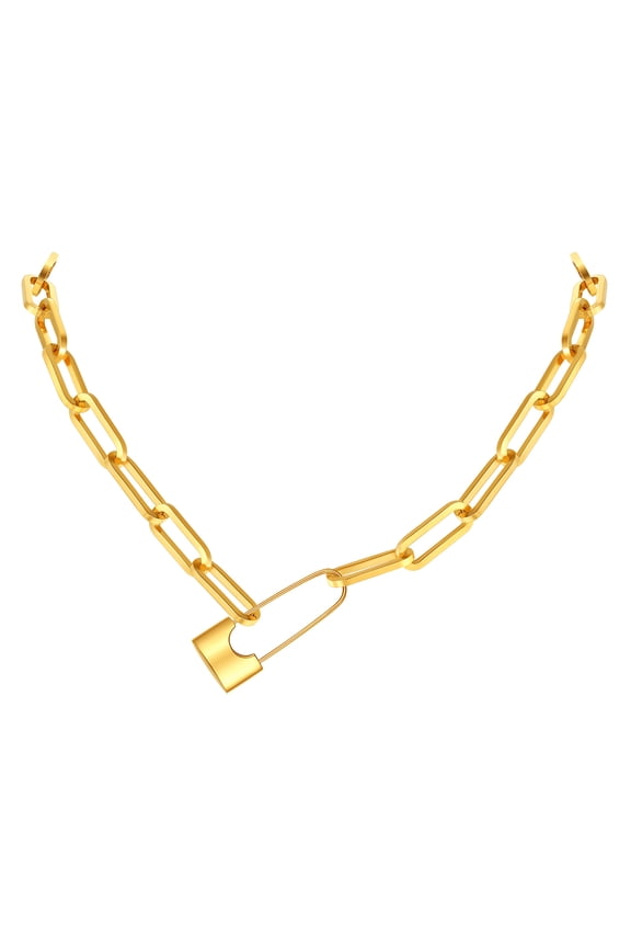 Clearance Womens Necklace Padlock Pendant Stainless Steel/14K Gold Plated Curb Chain Interlocking Friendship Necklace for Her Gift