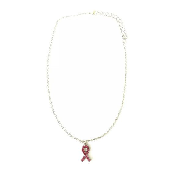 Womens Necklace Pink Ribbon Breast Cancer Awareness Bling Rhinestone Jewelry 16"-18"