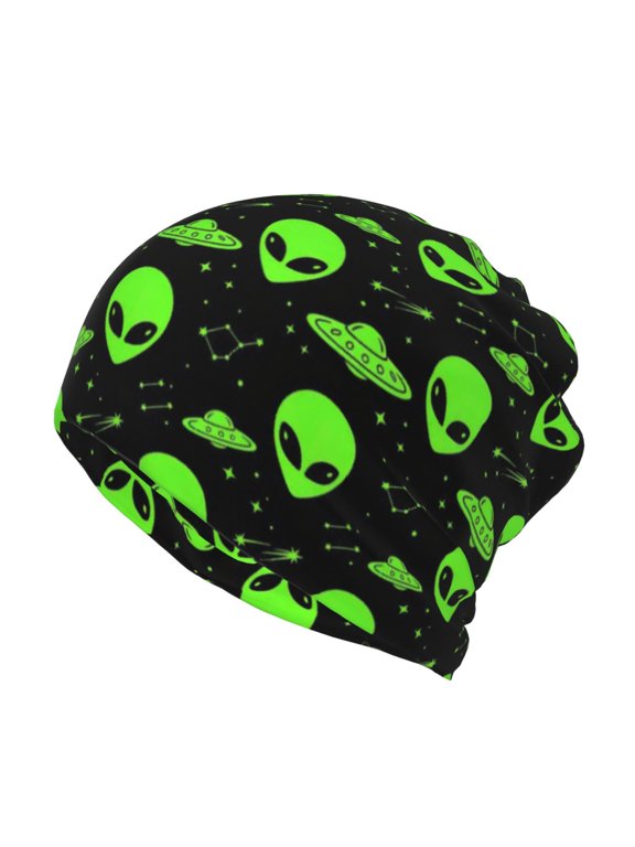 Womens Neon Alien Slouchy Beanie Soft Chemo Headwear Breathable Unisex Cancer Skull Cap