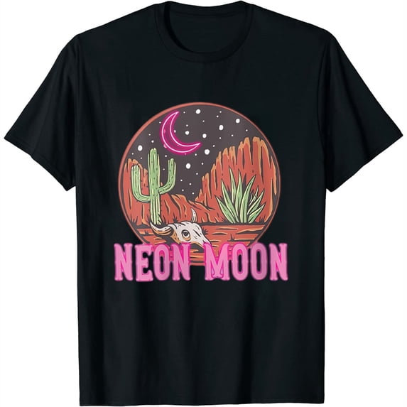 Womens Neon Moon 90s Cactus Desert Country Western Cowboy Cowgirl V-Neck T-Shirt Black Large