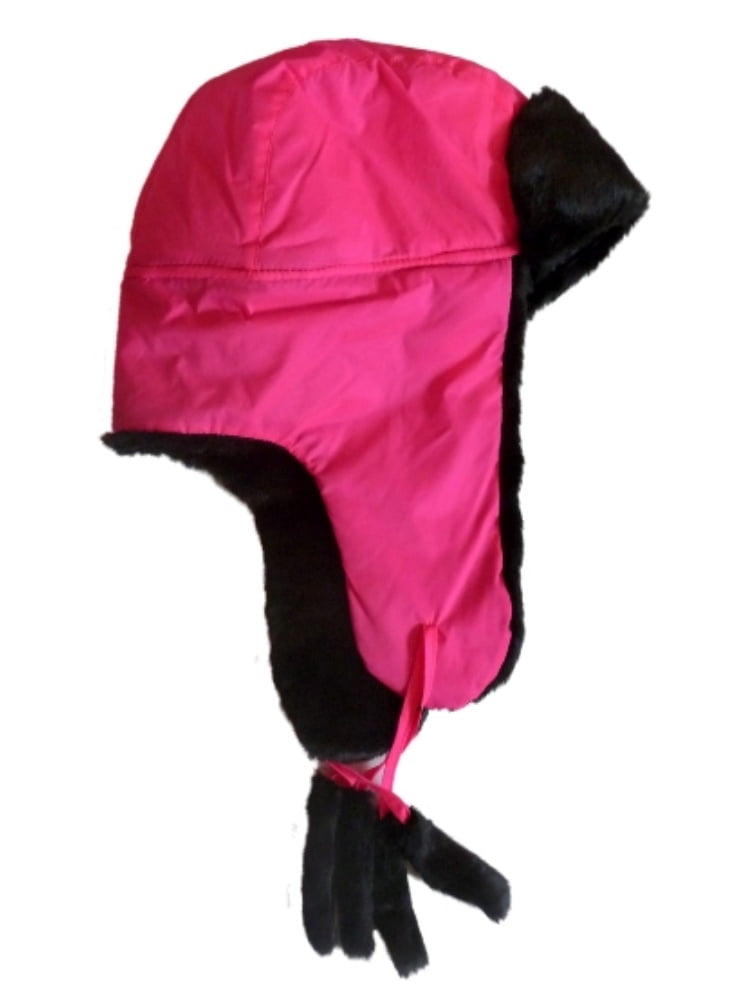 Womens Neon Pink & Black Fur Trapper Style Aviator Hat 