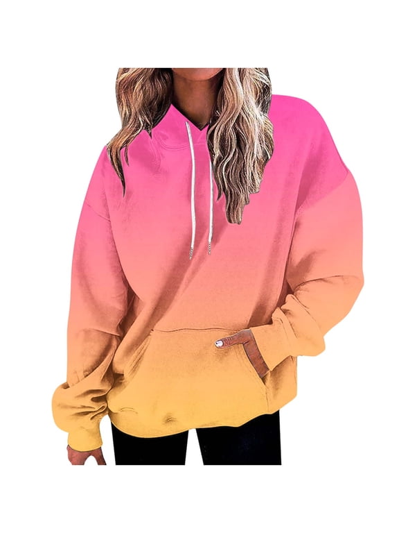 Womens Neon Print Oversized Sweatshirt Drawstring Pullover Sweatshirt Trendy Street Sweater Tops with Pocket Fall Fashion Clothes