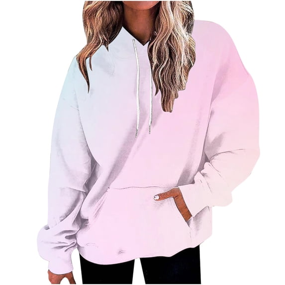 Womens Neon Print Oversized Sweatshirt Drawstring Pullover Sweatshirt Trendy Street Sweater Tops with Pocket Fall Fashion Clothes