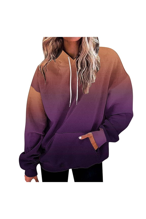 Womens Neon Print Oversized Sweatshirt Drawstring Pullover Sweatshirt Trendy Sweater Tops Fall Fashion Clothes Orange S
