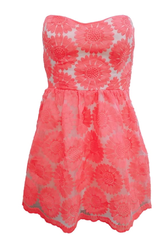 Womens Neon Sunflower Daisy Lace Fit & Flare Dress Strapless Sundress