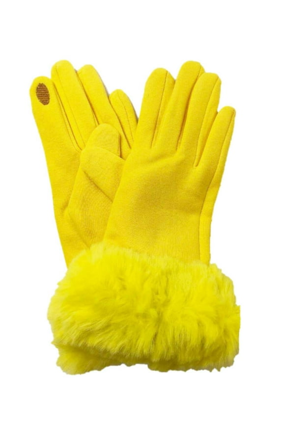 Womens Neon Yellow Faux Fur Stretch Fit Texting & Tech Touchscreen Gloves