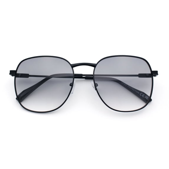 Womens Nerdy Oversized Rectangle Metal Rim Fashion Sunglasses Black - Light Smoke