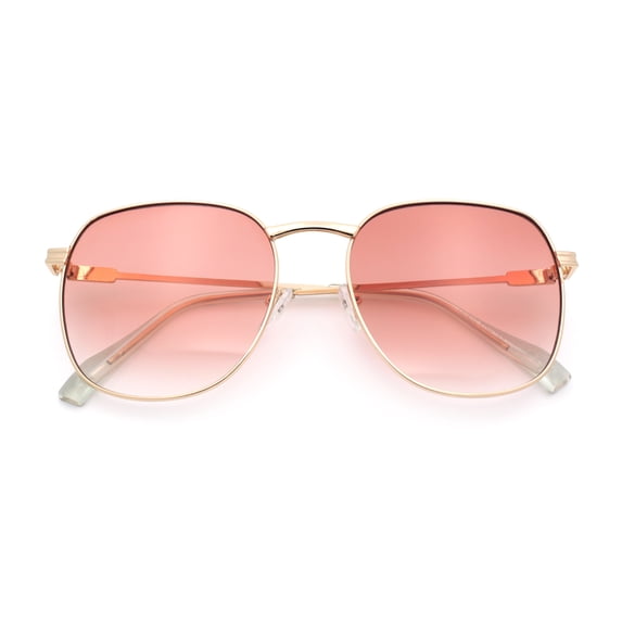 Womens Nerdy Oversized Rectangle Metal Rim Fashion Sunglasses Gold - Burgundy