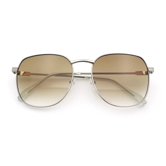 Womens Nerdy Oversized Rectangle Metal Rim Fashion Sunglasses Silver - Brown