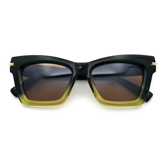 Womens Nerdy Thick Horn Rim Cat Eye Hipster Plastic Sunglasses Black Green - Brown