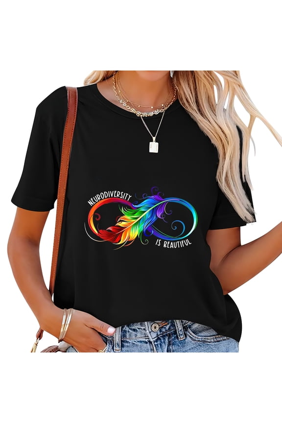 Womens Neurodiversity Is Beautiful Infinity Autism Awareness Month Round Neck T Shirt Black