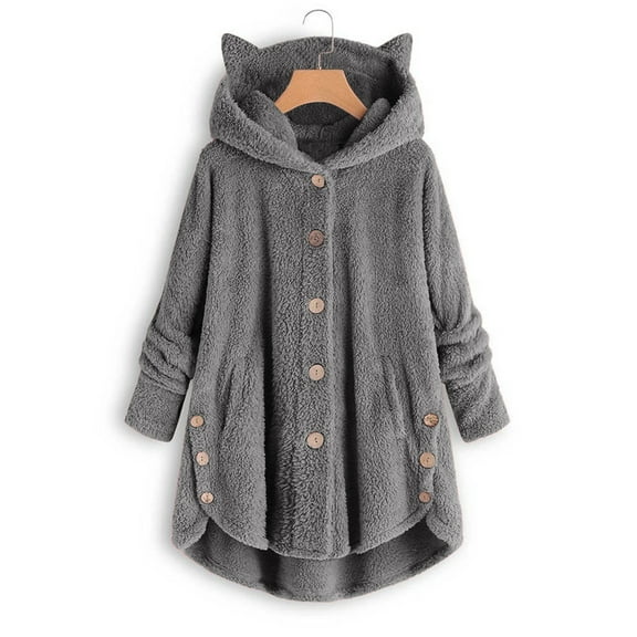 Womens New Arrivals,AXXD Solid Irregular Button Hooded Cardigan Denim Shirt for Woman Clearance Dark Gray Size 4