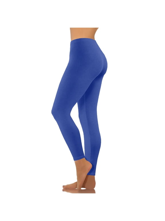 High Waisted Leggings for Women Solid Span Stretchable Trousers Yoga Leggings Blue 10