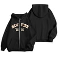 thumbnail image 1 of Womens New York Brooklyn Graphic Zip Up Hoodie Long Sleeve Hooded Sweatshirt with Front Pocket for Winter Casual Pullover Tops, 1 of 4