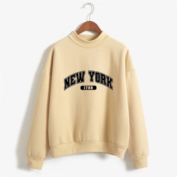 Womens New York Print Sweatshirt Lightweight Long Sleeve Loose Fit Tunic Tops Crewneck Y2K Fall Basic Pullover Sweater