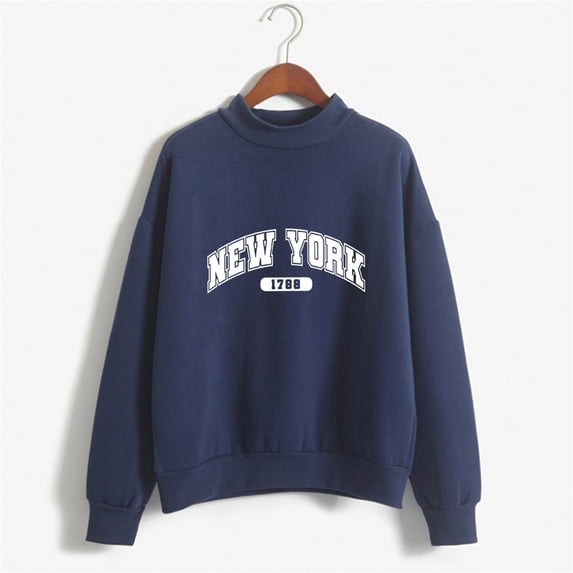 Womens New York Print Sweatshirt Lightweight Long Sleeve Loose Fit Tunic Tops Crewneck Y2K Fall Basic Pullover Sweater