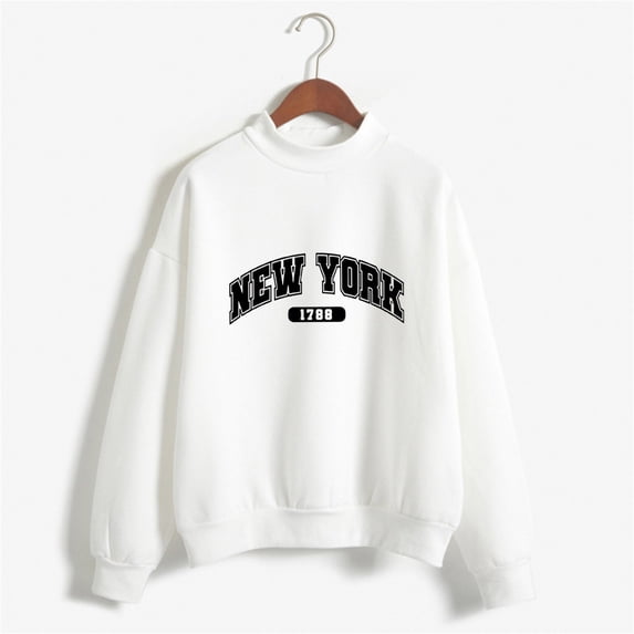 Womens New York Print Sweatshirt Lightweight Long Sleeve Loose Fit Tunic Tops Crewneck Y2K Fall Basic Pullover Sweater