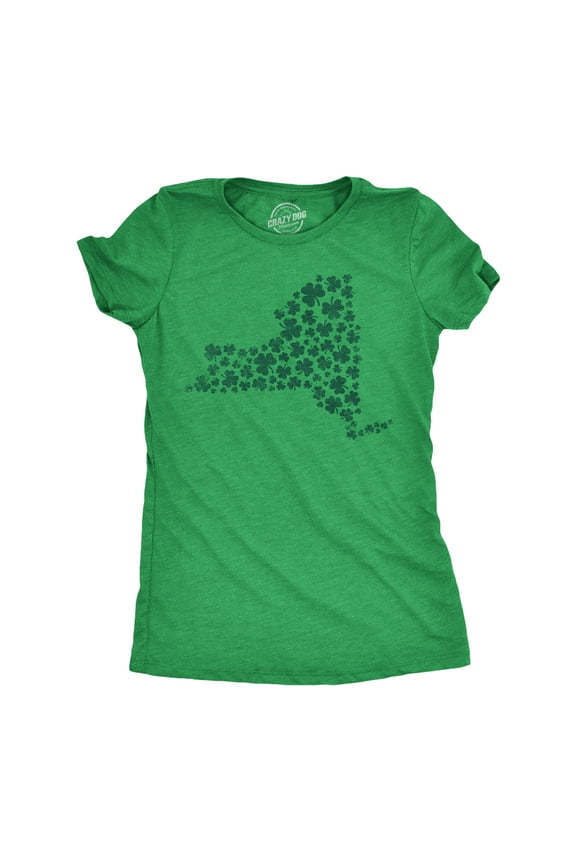 Womens New York State Clover T Shirt Funny St Pattys Day Parade Four Leaf Shamrock Tee for Ladies Womens Graphic Tees