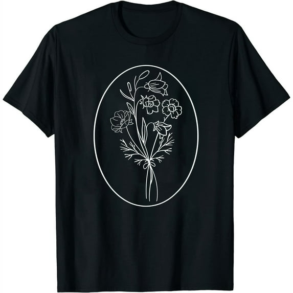 Womens Nice Cool Gardening Tee Cottage Core Wildflower Design T-Shirt Black 2XL