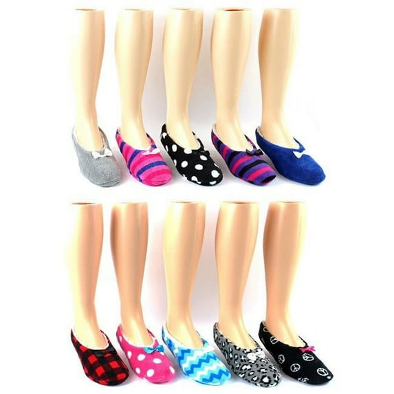 Womens Nicole Miller Slipper Socks with Non-Skid Grips, Assorted Color - One Size Fits Most - Case of 24