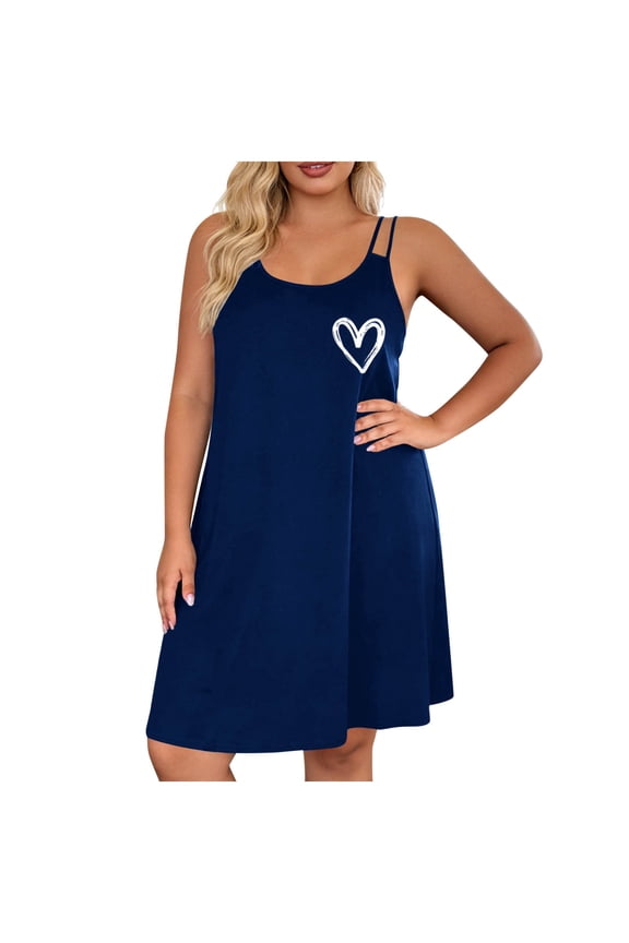 Womens Night Gowns for Sleeping Heart Print Nightgown Sleeveless Spaghetti Strap Dress Casual Summer Tunic Dresses Comfy Loungewear