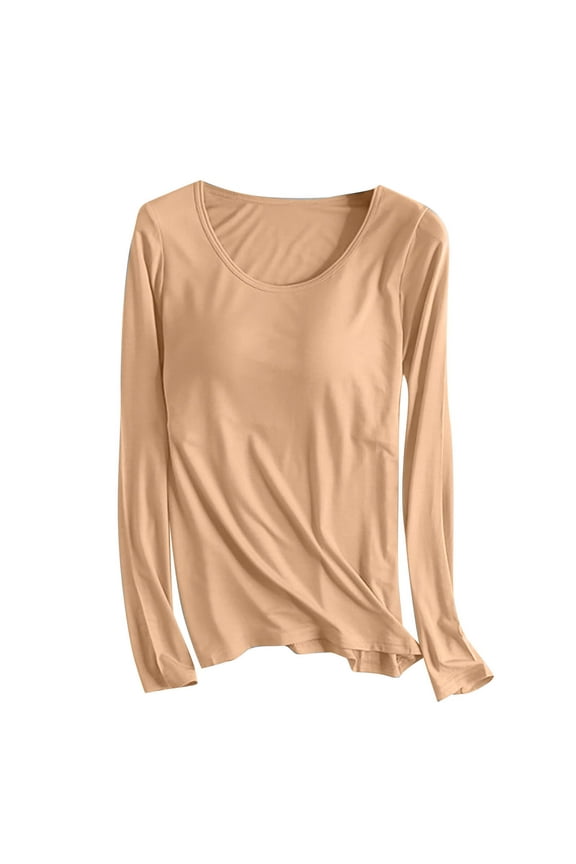 Womens Night Shirt Built in Bra Soft Cozy Modal Cotton Long Sleeve Tops Crewneck T-shirts Solid Sleep Shirts (4XL, Khaki)