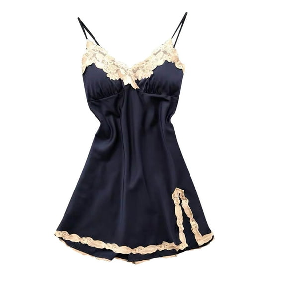 Womens Nightdress Thin Nightshirts Sleepwear Suspender Ice Silk Pajamas Nightshirts for Women Lace Slit Chest Night Gown Petite Women Pad Homewear Sleeping Shirts Women Sleeping Shirt