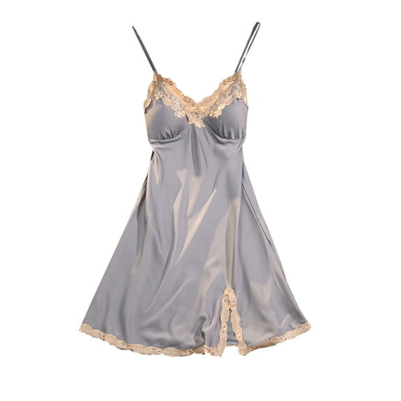 Womens Nightdress Thin Womens Petite Nightgown Suspender Ice Silk Pajamas Womens Night Shirt Lace Slit Chest Heavenly Bodies Nightgowns for Women Pad Homewear Ladies Cotton Nightgowns for Women