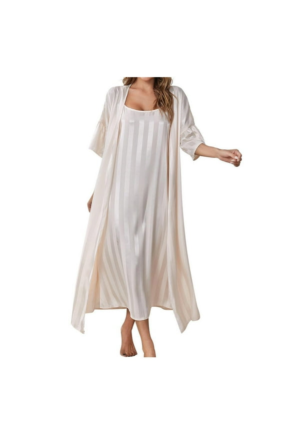 Womens Nightdresses,Satin Silk Long Nightgowns Two Pieces Pyjama Sets Sling Cami Nightdress Negligees Plain Pajamas Sexy Nightie Nightwear Sleepwear Loungewear for Ladies