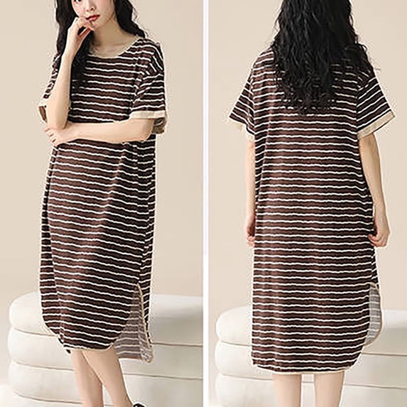 Womens Nightgown Button Down Sleepshirts Summer Camisole Nightgown Cotton Teenage Sexy Women's Sleepwear Mid Length with Chest Cushion Dress Summer Home Wear Brown M