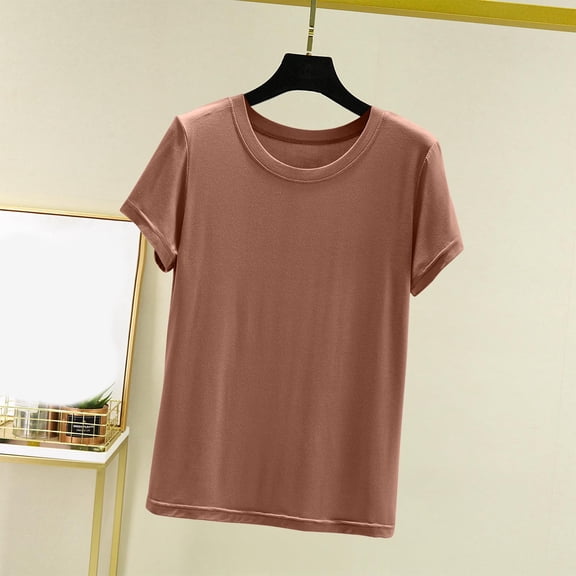 Womens Nightgown Button Down Sleepshirts Women's Solid Color Short Sleeved Base Shirt Thin T-Shirt Pajamas Top Short Sleeved Pajamas Khaki Xl