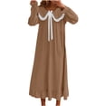 thumbnail image 1 of Womens Nightgown Casual Thick Warm Flannel Long Sleeve Loose Sleepwear Cute Ruffle Lace Nightdress Loungewear (L, Brown), 1 of 7