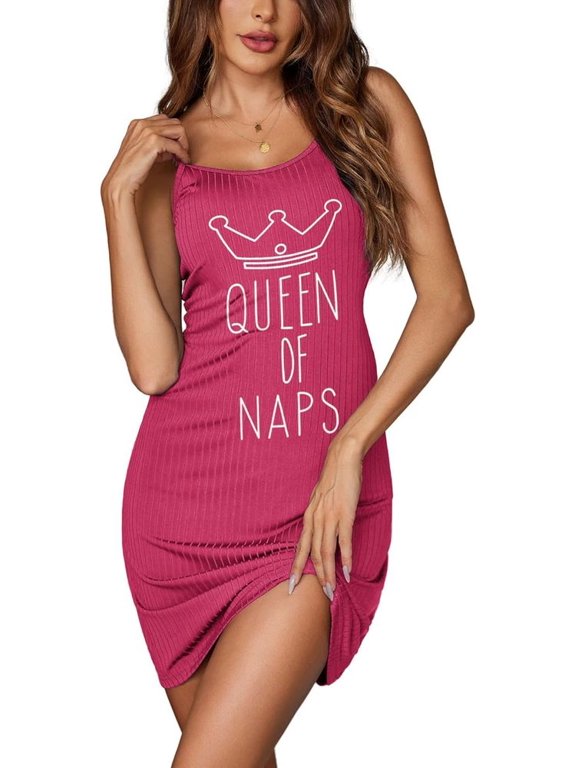 Womens Nightgown Rib Knit Chemise Sleeveless Soft Sleepwear Crew Neck Sleep Dress- Small