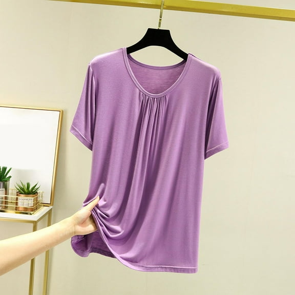 Womens Nightgown Short Sleeve Sleepshirt Women's Solid Color Short Sleeved Base Shirt Thin T-Shirt Pajamas Top Short Sleeved Pajamas Purple L