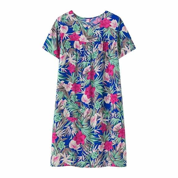 Womens Nightgown Short Sleeves Sleepwear Soft Loose Sleepshirt Scoopneck Pleated Nightshirt Loungewear