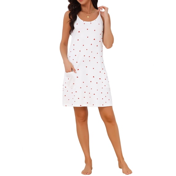 Womens Nightgown Sleeveless Spaghetti Strap Sleepdress Racerback Lingerie Chemise Night Shirt with Pockets XXX-Large Hearts