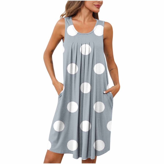 Womens Nightgown Soft Sleepwear Clearance Women Soft Sleep Shirts Sleeveless Sleepwear Pleated Front Nightshirt Round Neck Nightdress with Pockets New Gray L