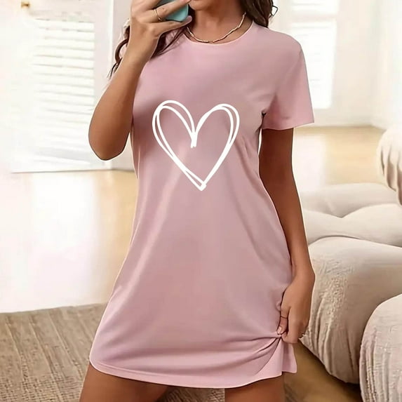 Womens Nightgown Soft Sleepwear Pleated Sleepshirt Sleep Dress Short Sleeve Nightdress Pink XL