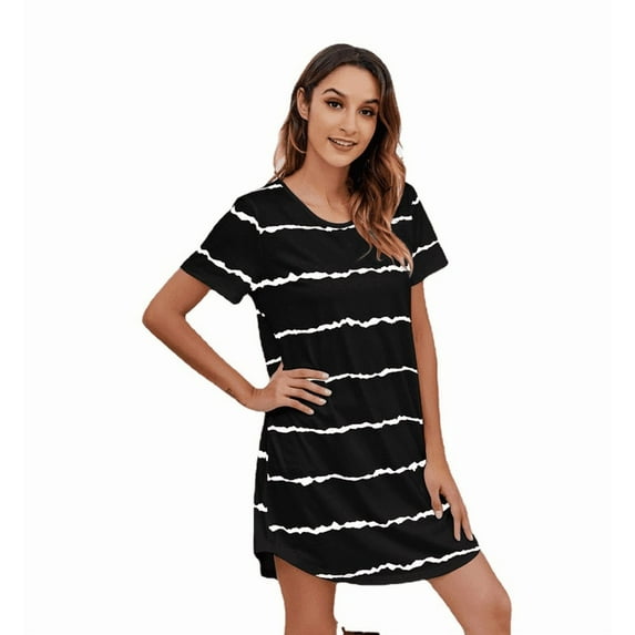 Womens Nightgown: Syphoria Nightgowns for Women, Casual Short Sleeve Stripe Color Block Sleepwear for Women, Loose Soft Plus Size Nightgowns