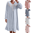 thumbnail image 1 of Womens Nightgown - Women's Winter Casual Doll Collar Princess Style Dress Flannel Bow Midi Nightdress Blue L, 1 of 9