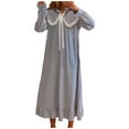 thumbnail image 1 of Womens Nightgowns Bowknot Ruffled Collar Cute Pajamas Sleep Long Dress Loose Soft Night Gown Fall Sleepwear (2XL, Blue), 1 of 5