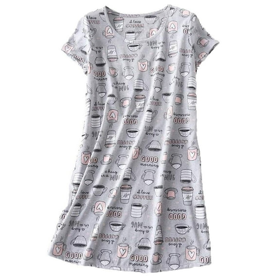 Womens Nightgowns Cotton Sleepwear Plus Size Sleep Shirt Short Sleeve Nightshirt Print Sleepshirt