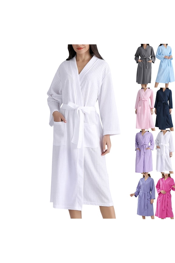 Womens Nightgowns Cottons Long Bathrobes, Womens Cotton Robe, Kimonos Waffles Robe Loungewear Towel Robe White XL