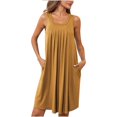 thumbnail image 1 of Womens Nightgowns Dresses Casual Sleeveless Round Neck Pleated Pullover Sleepshirts Loose Solid Color Basic Comfort Homewear Short Tank Tshirts Dress, 1 of 7