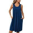 thumbnail image 1 of Womens Nightgowns Dresses Casual Sleeveless Round Neck Pleated Pullover Sleepshirts Loose Solid Color Basic Comfort Homewear Short Tank Tshirts Dress, 1 of 7